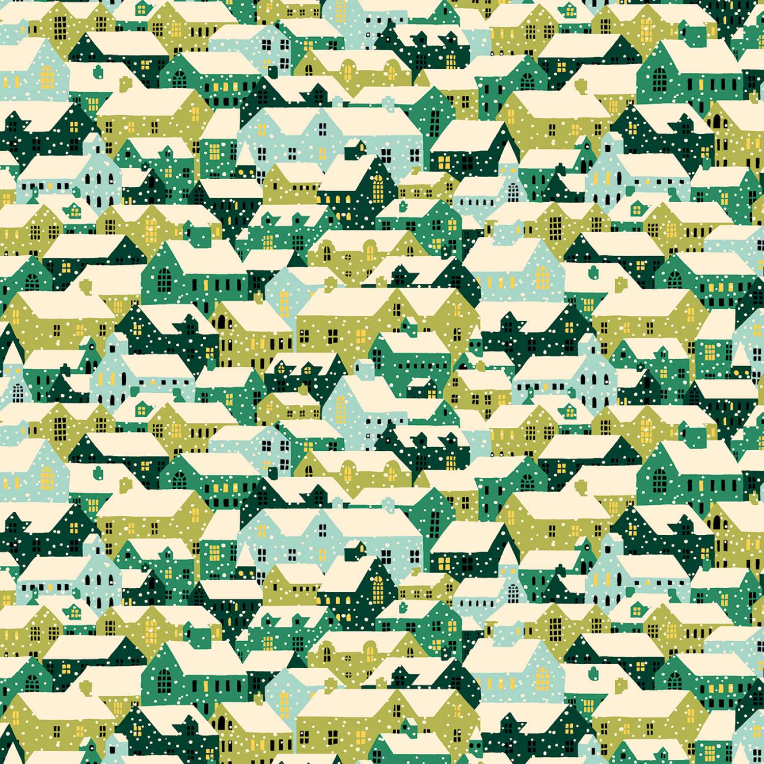 1/2 metro de Casitas Nevadas en verde Colección Feria Festiva Liberty Fabrics