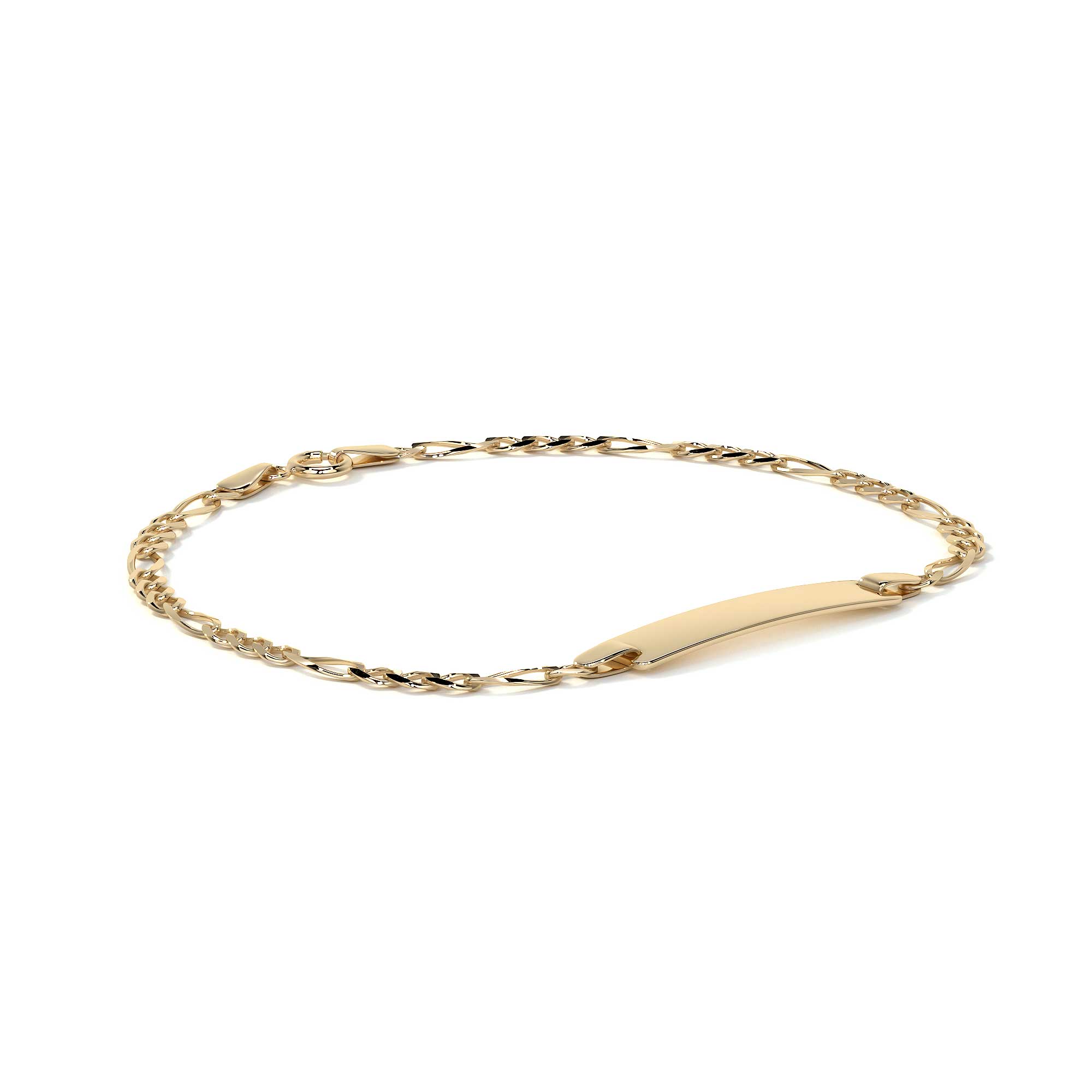 Pulsera Esclava de Oro 10K Estilo Fígaro 3x1 con Placa | Joyería Italiana