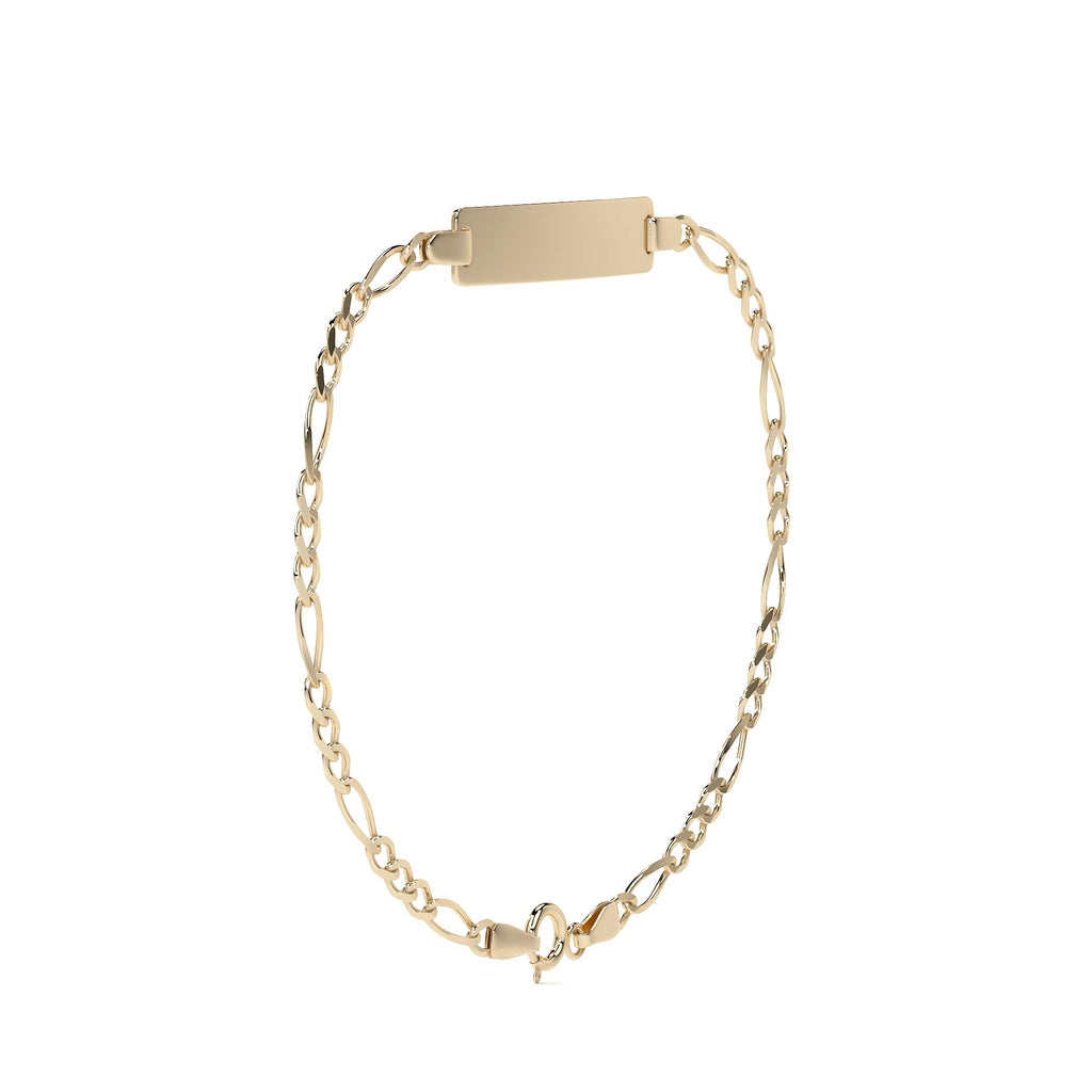 Pulsera Esclava de Oro 10K Estilo Fígaro 3x1 con Placa | Joyería Italiana