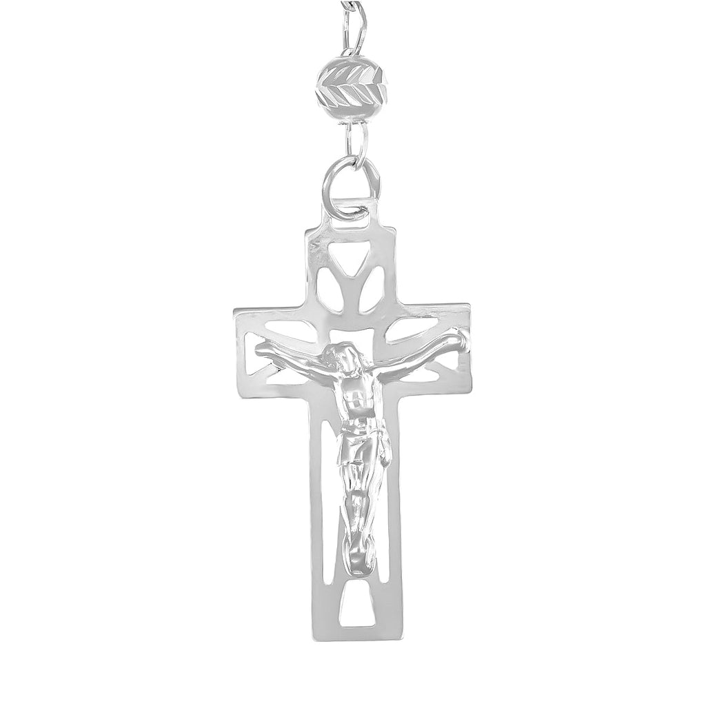 Rosario De Plata Ley 925 Con Bola Diamantada De 65 Cm