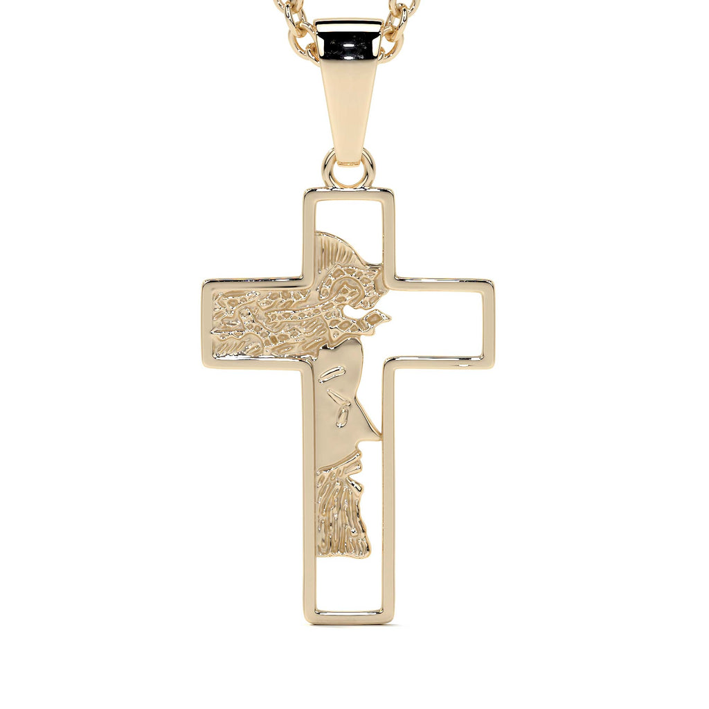 Dije de Cruz de Oro 10K con Rostro de Cristo – Elegancia y Fe para Hombre