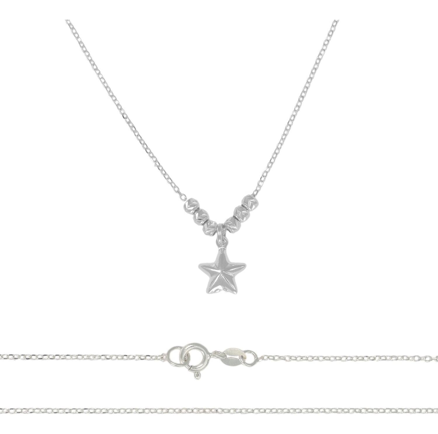Collar De Estrella De Plata 925 Con Bola Diamantada De 45 Cm