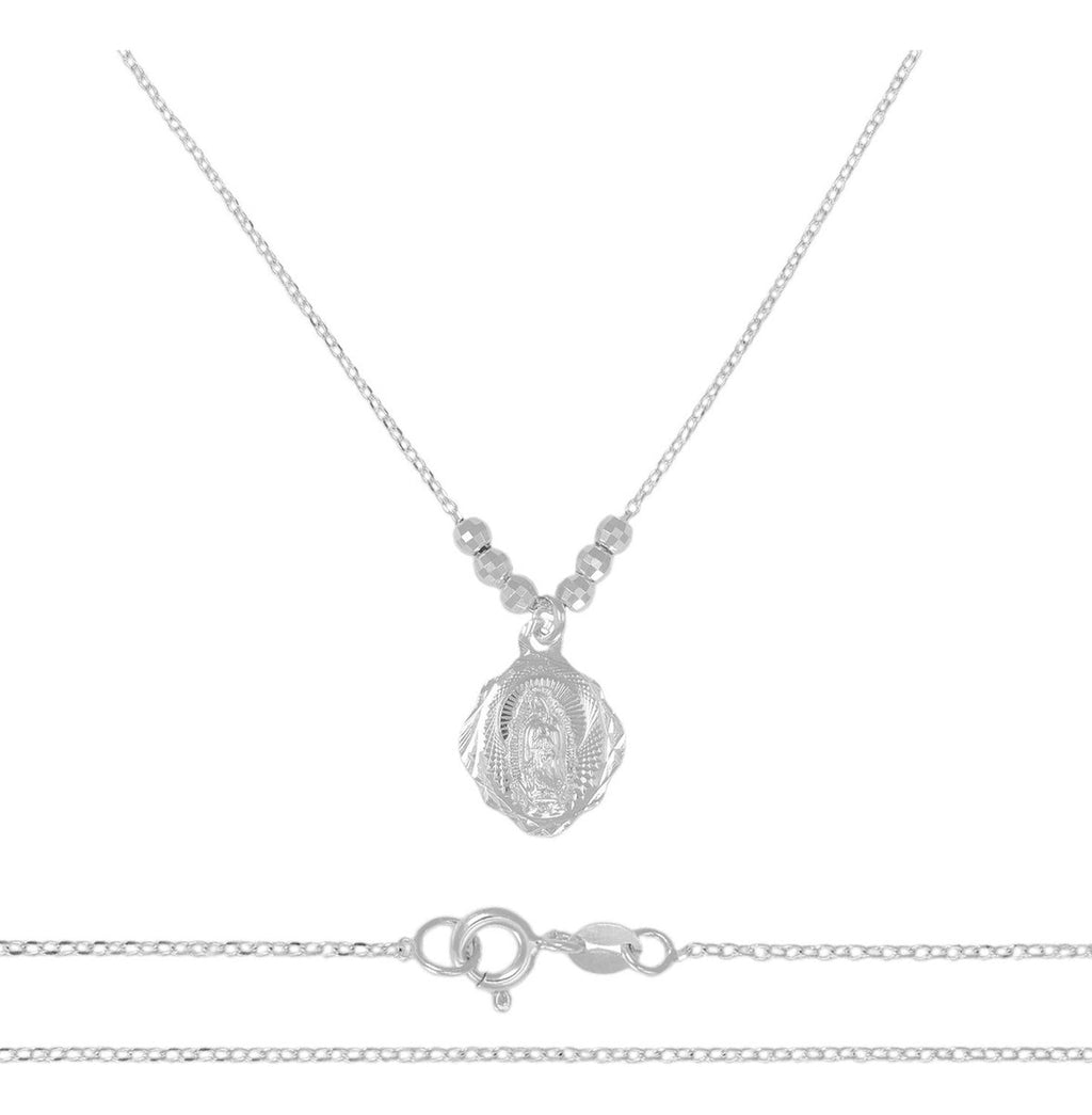Collar De La Virgen De Plata 925 Con Bola Facetada De 45cm