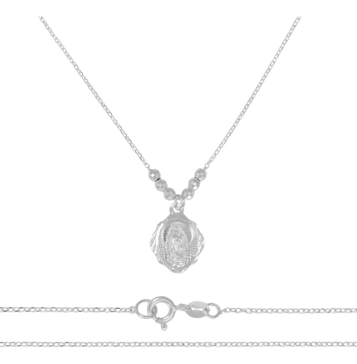 Collar De La Virgen De Plata 925 Con Bola Facetada De 45cm