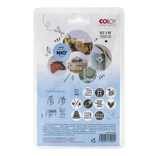 Sello Little NIO con Temática de "Hecho a Mano", Kit de 12 piezas en gris elegante