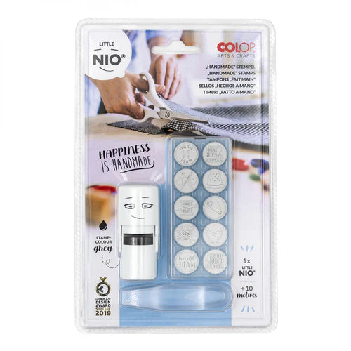 Sello Little NIO con Temática de "Hecho a Mano", Kit de 12 piezas en gris elegante