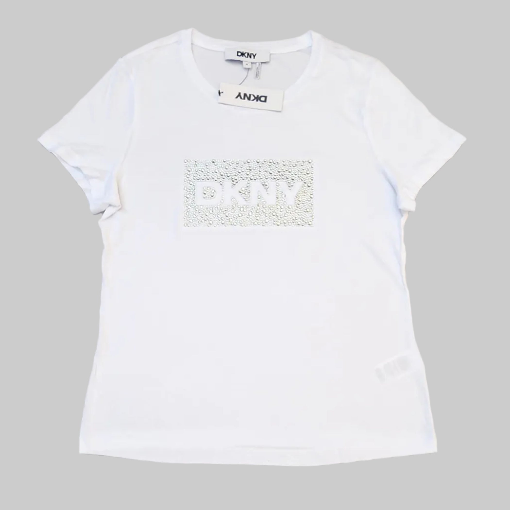 Playera Cuello Redondo DKNY Blanca Lentejuelas Talla M