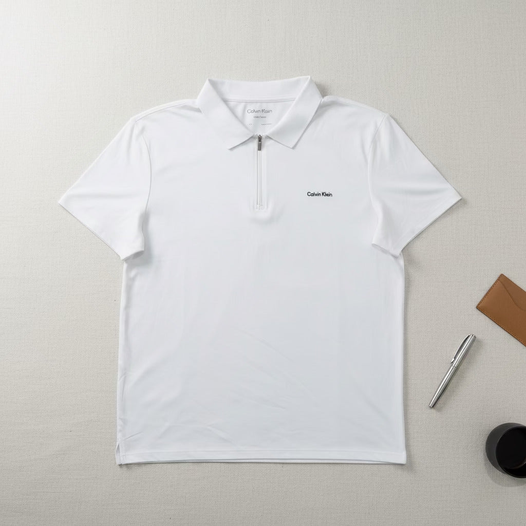 Playera Polo Calvin Klein Hombre — Blanco con Cierre Zip