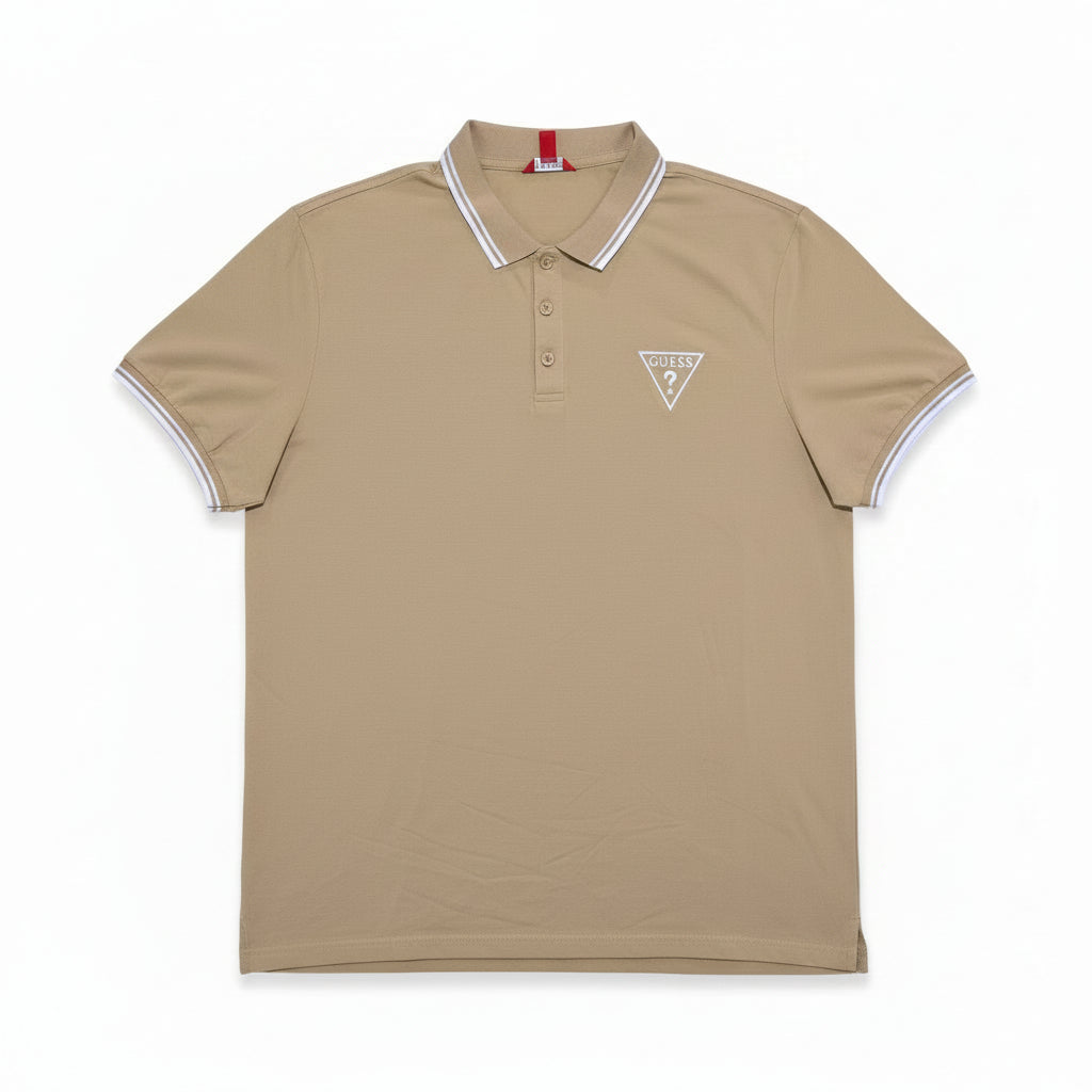 Playera Polo Guess Hombre — Beige con Rayas Blancas Tallas M-L-XL