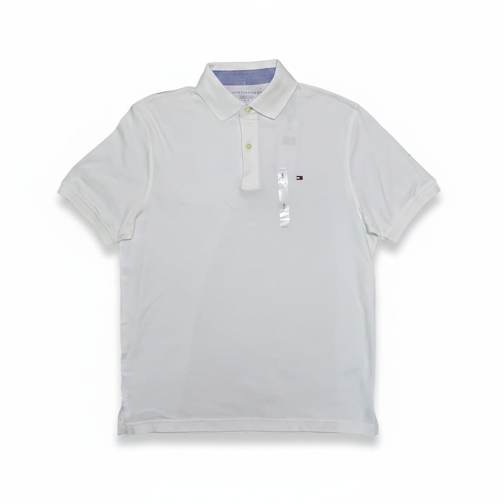 Playera Polo Tommy Hilfiger Hombre — Blanco Liso Bandera TH Talla S