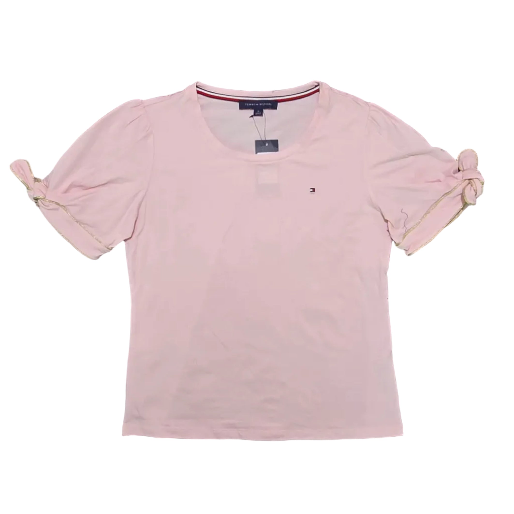 Playera Cuello Redondo Tommy Hilfiger Rosa Palo Mangas Moño Talla S-M