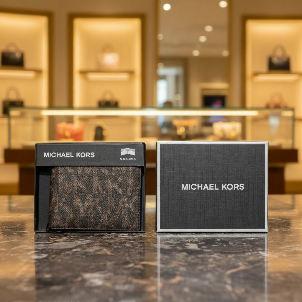Cartera Michael Kors Hombre — Slim Billfold Monograma MK Café