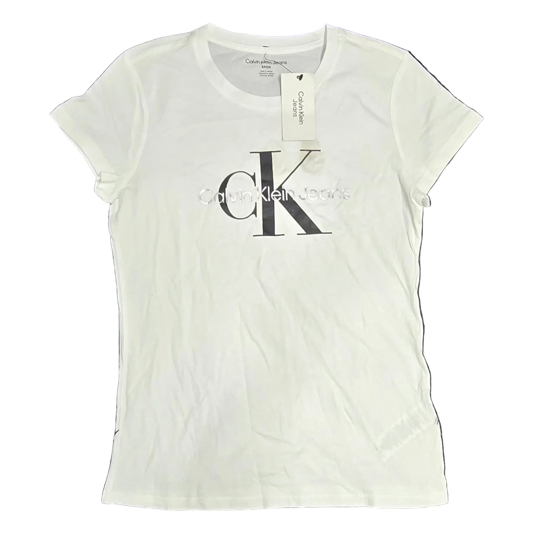 Playera Cuello Redondo Calvin Klein Jeans Blanca CK Logo Negro Talla S