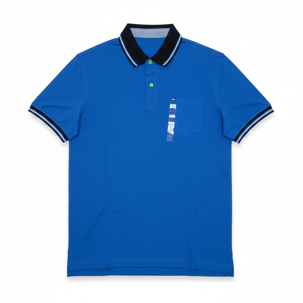 Playera Polo Tommy Hilfiger Hombre — Azul Periwinkle Cuello Negro Talla M