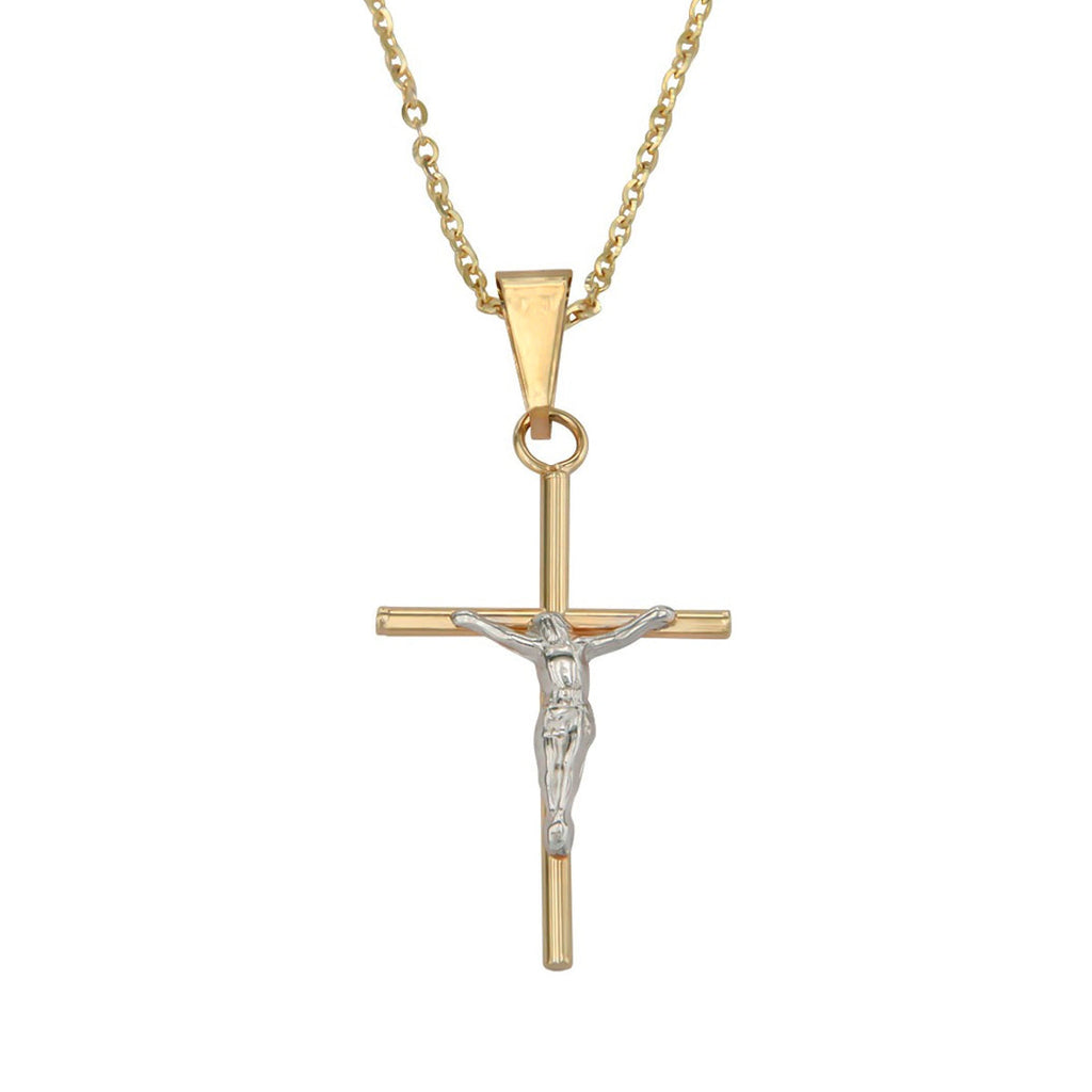Collar De Cruz De Tubo Y Cristo Rodinado De Oro De 10k