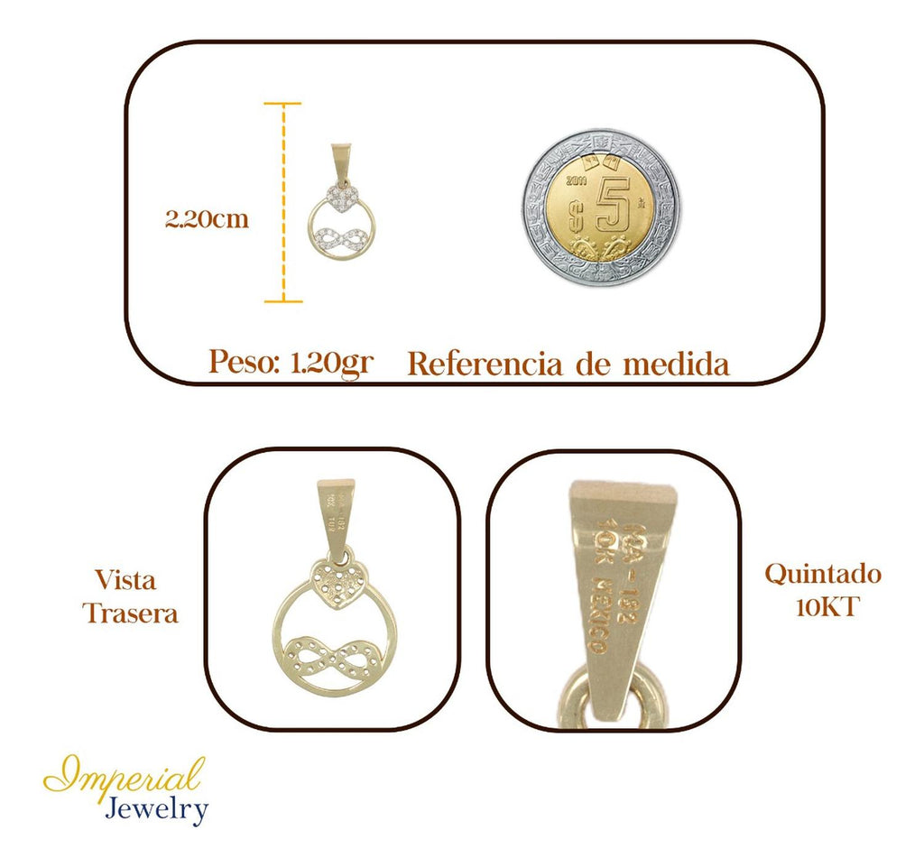 Dije De Corazón E Infinito Con Zirconia En Oro De 10k