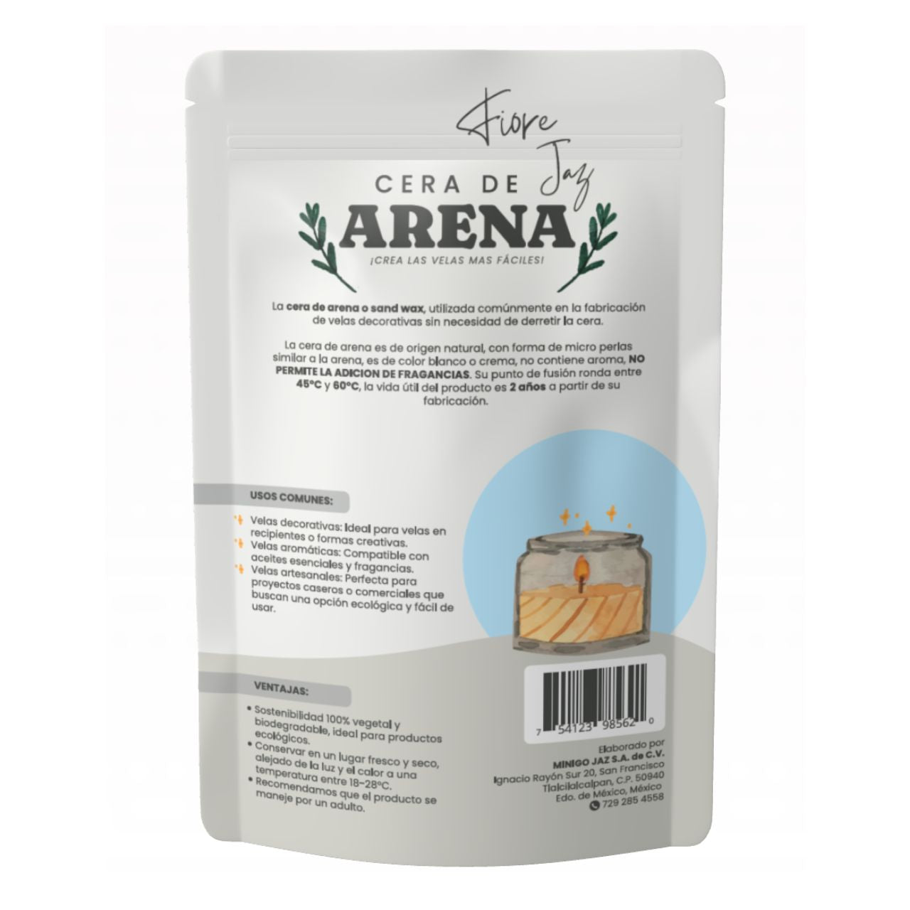 Cera de Arena Blanca Granulada – Vegetal para Velas (Cera Nieve)