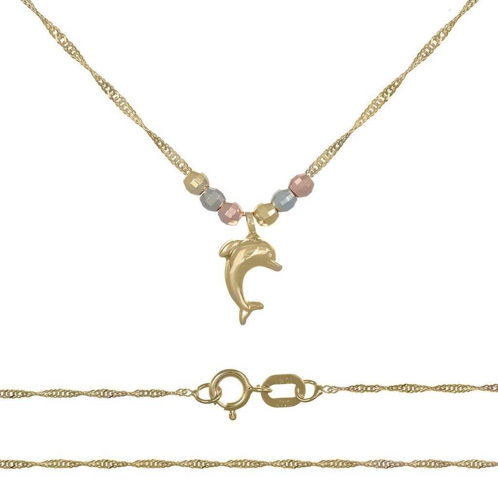Gargantilla Italiana 14k De Delfin Y Bolas Tricolor