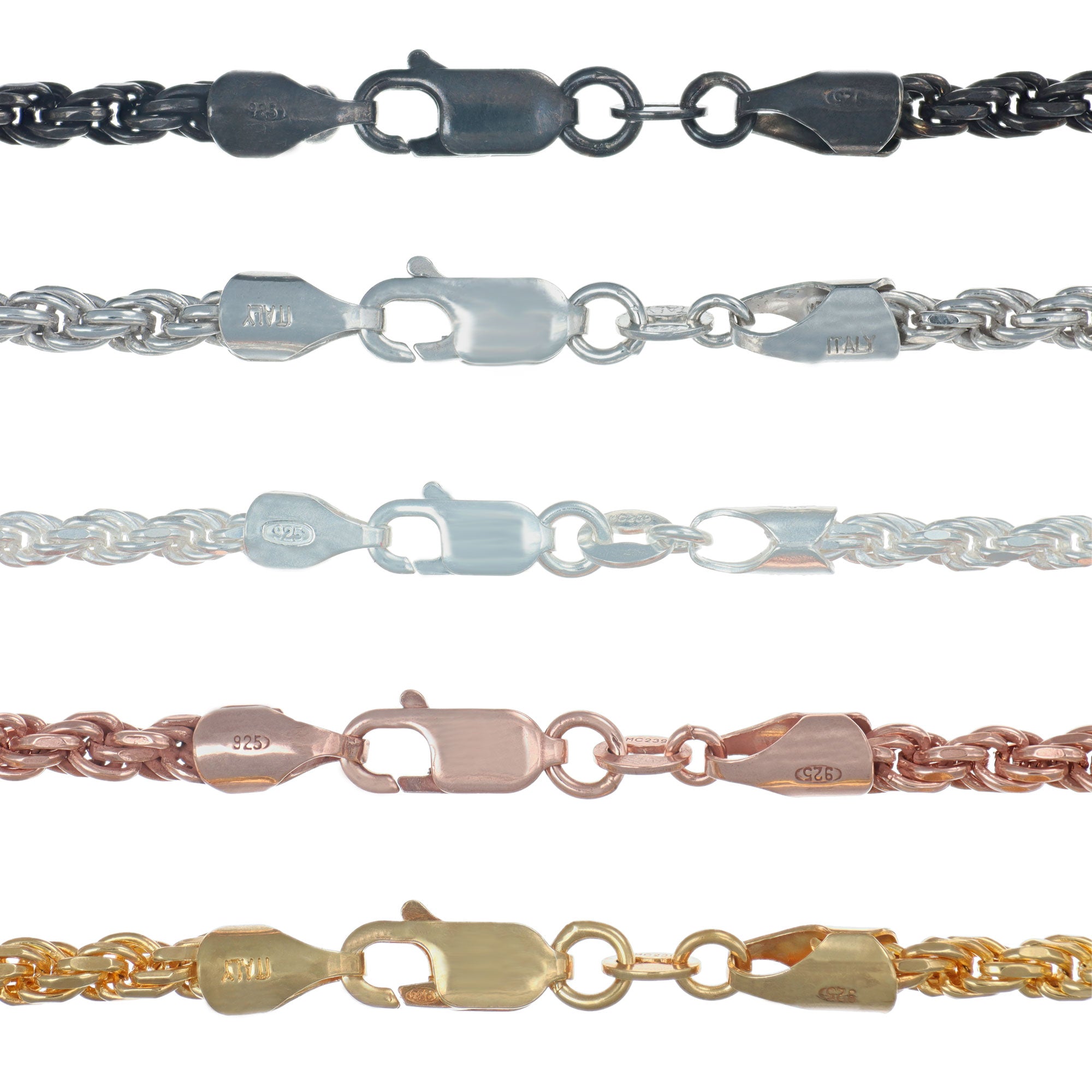 Cadena De Plata 925 Italiana Torsal Calibre 1.9mm en 4 colores