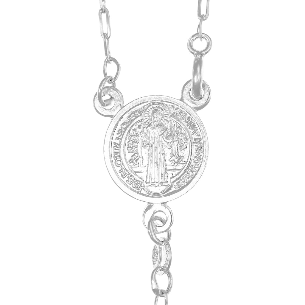 Rosario De Plata Ley 925 Con Bola Diamantada De 60 Cm