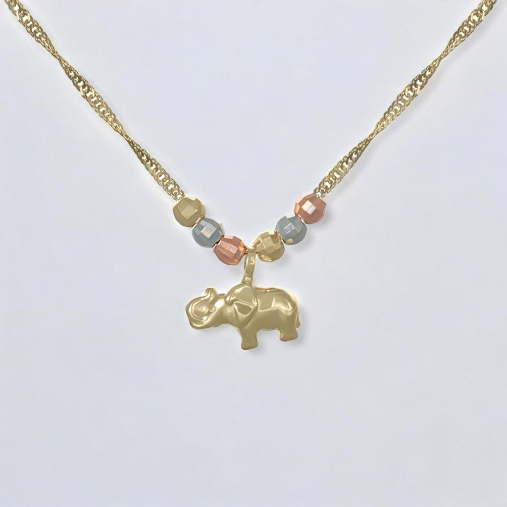 Gargantilla Italiana 14k De Elefante Y Bolas Tricolor