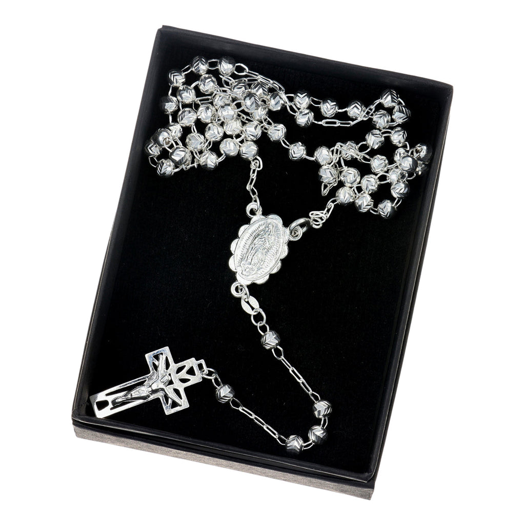 Rosario De Plata Ley 925 Con Bola Diamantada De 55 Cm