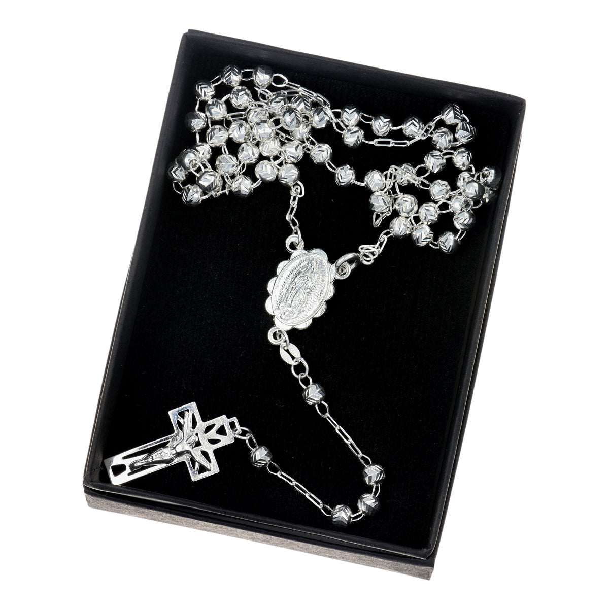 Rosario De Plata Ley 925 Con Bola Diamantada De 45 Cm