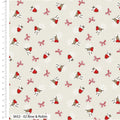 1/2 metro de Tela de algodón estampada Petirrojos y Moños Navideños rojo y beige