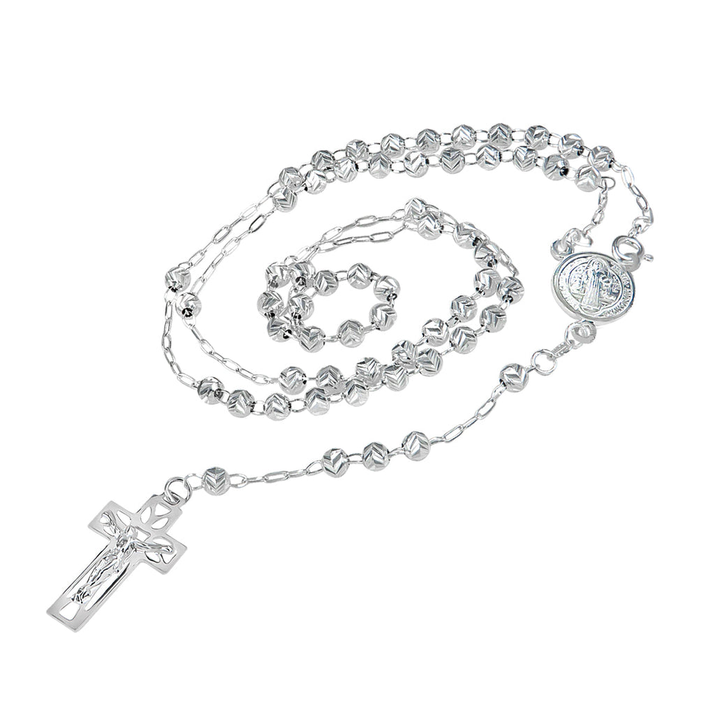 Rosario De Plata Ley 925 Con Bola Diamantada De 60 Cm