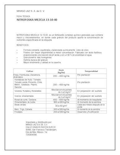 Nitrofoska 13-10-40 – Fertilizante para Floración