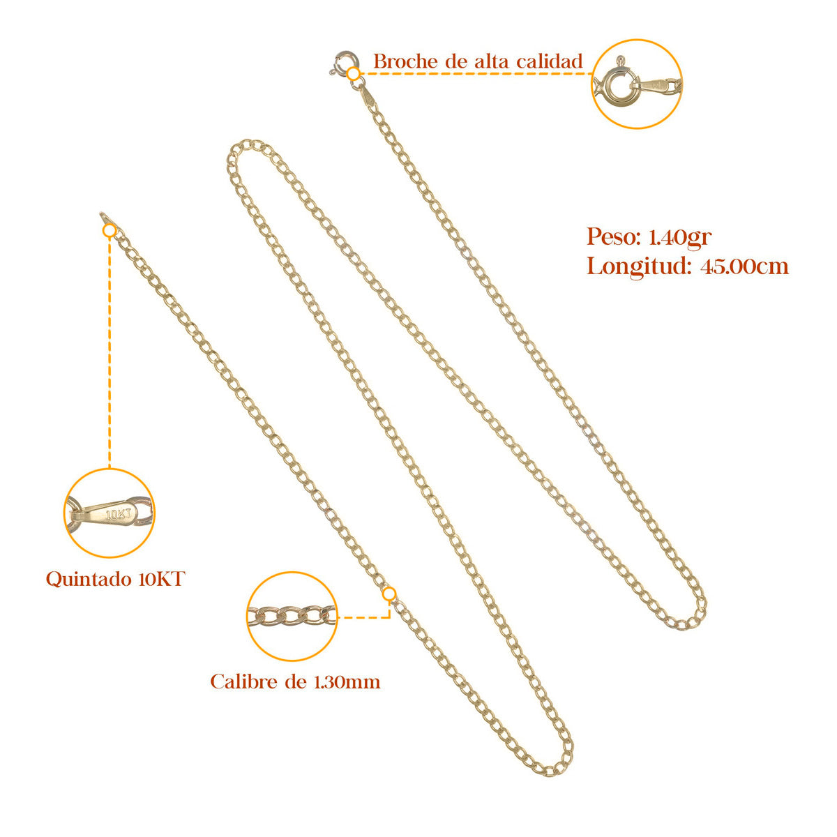 Cadena Italiana De 10k, Estilo Cubana de Calibre 2mm