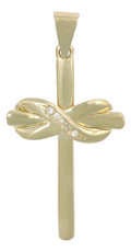 Dije En Figura De Cruz Con Moño Y Zirconia En Oro 10k 1.5gr