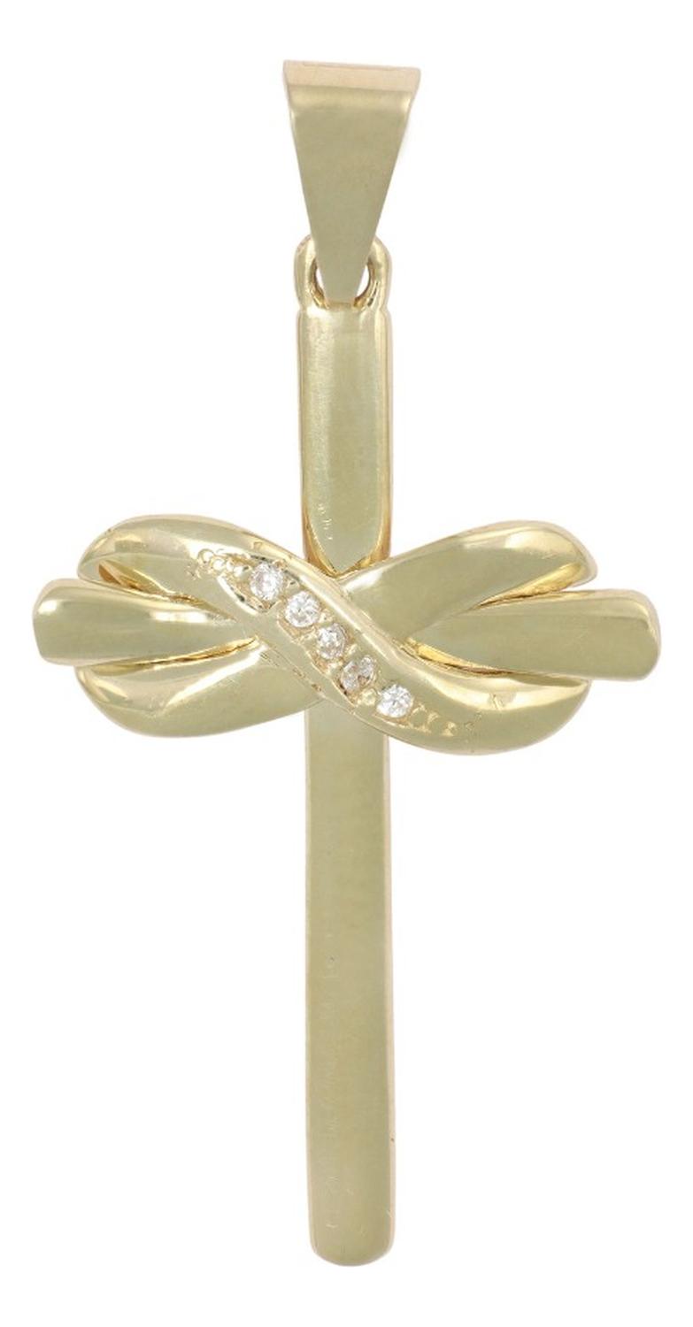 Dije En Figura De Cruz Con Moño Y Zirconia En Oro 10k 1.5gr