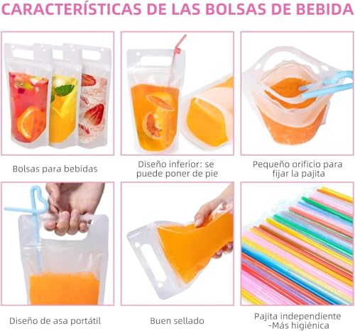 Bolsas para Bebidas Transparentes con Asa – 100 piezas