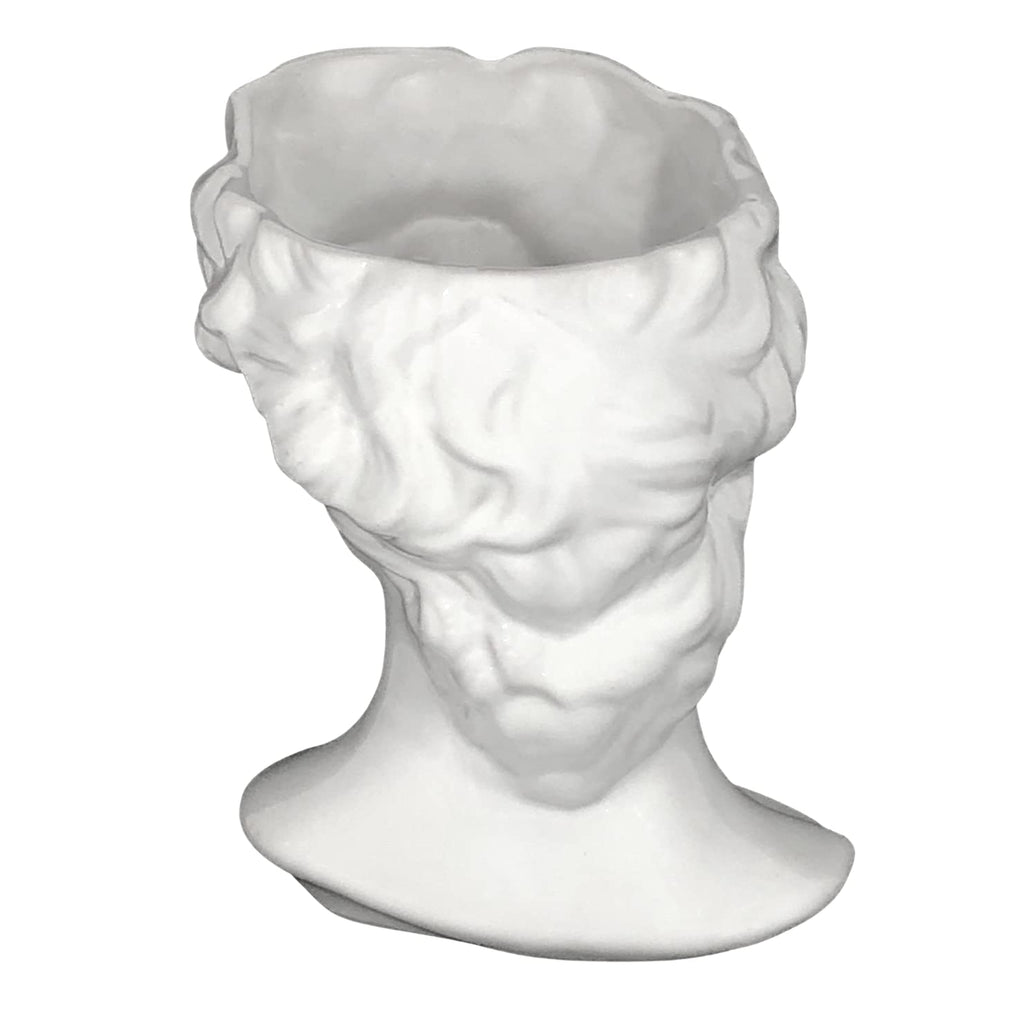 Maceta Cabeza Miguel Ángel – Cerámica Blanca Esmaltada