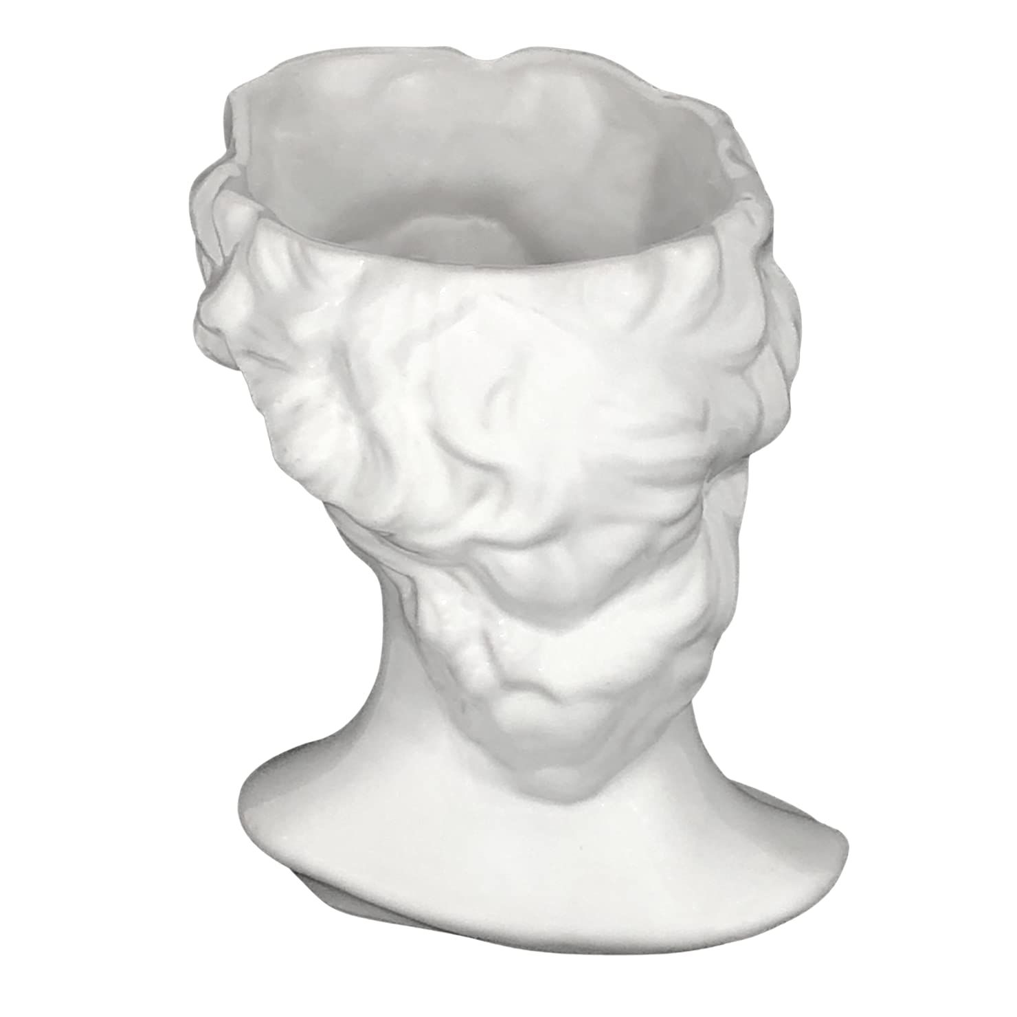 Maceta Cabeza Miguel Ángel – Cerámica Blanca Esmaltada