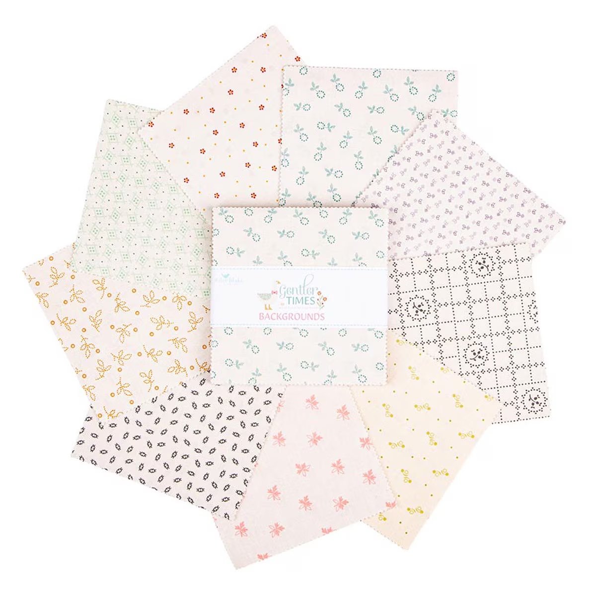 Charm Pack Tiempos Más Gentiles Lori Holt Fondos Blancos 42 piezas de 12.5 cm