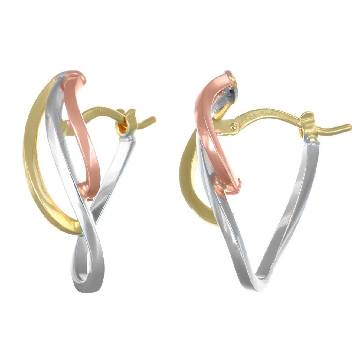 Arete Arracada Torsida De Oro De 10 Quilates En Tres Colores
