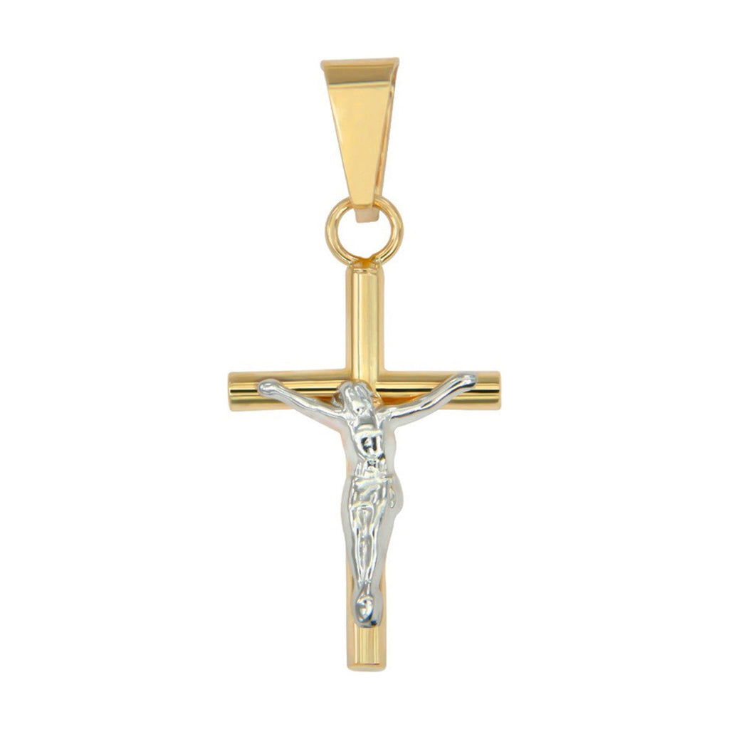 Dije De Cruz De Tubo Y Cristo Rodinado De Oro De 10k