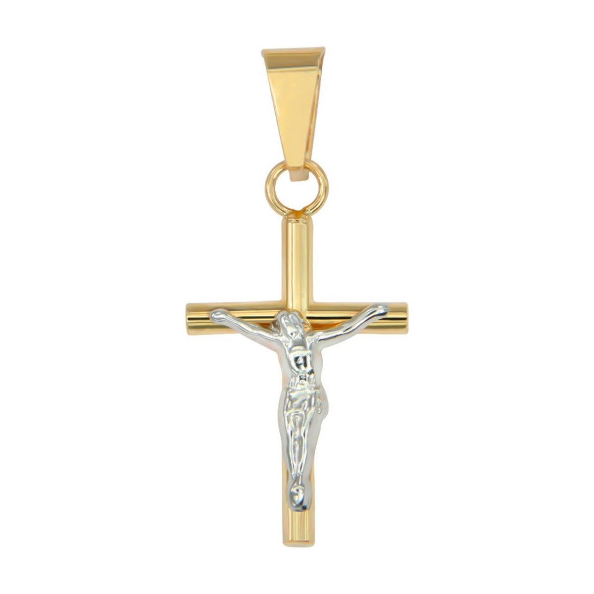 Dije De Cruz De Tubo Y Cristo Rodinado De Oro De 10k