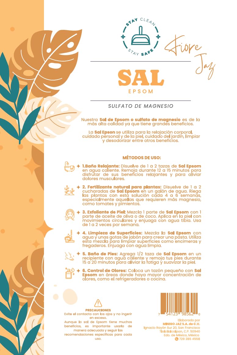 Sal de Epsom Natural – Sulfato de Magnesio Grado Alimenticio