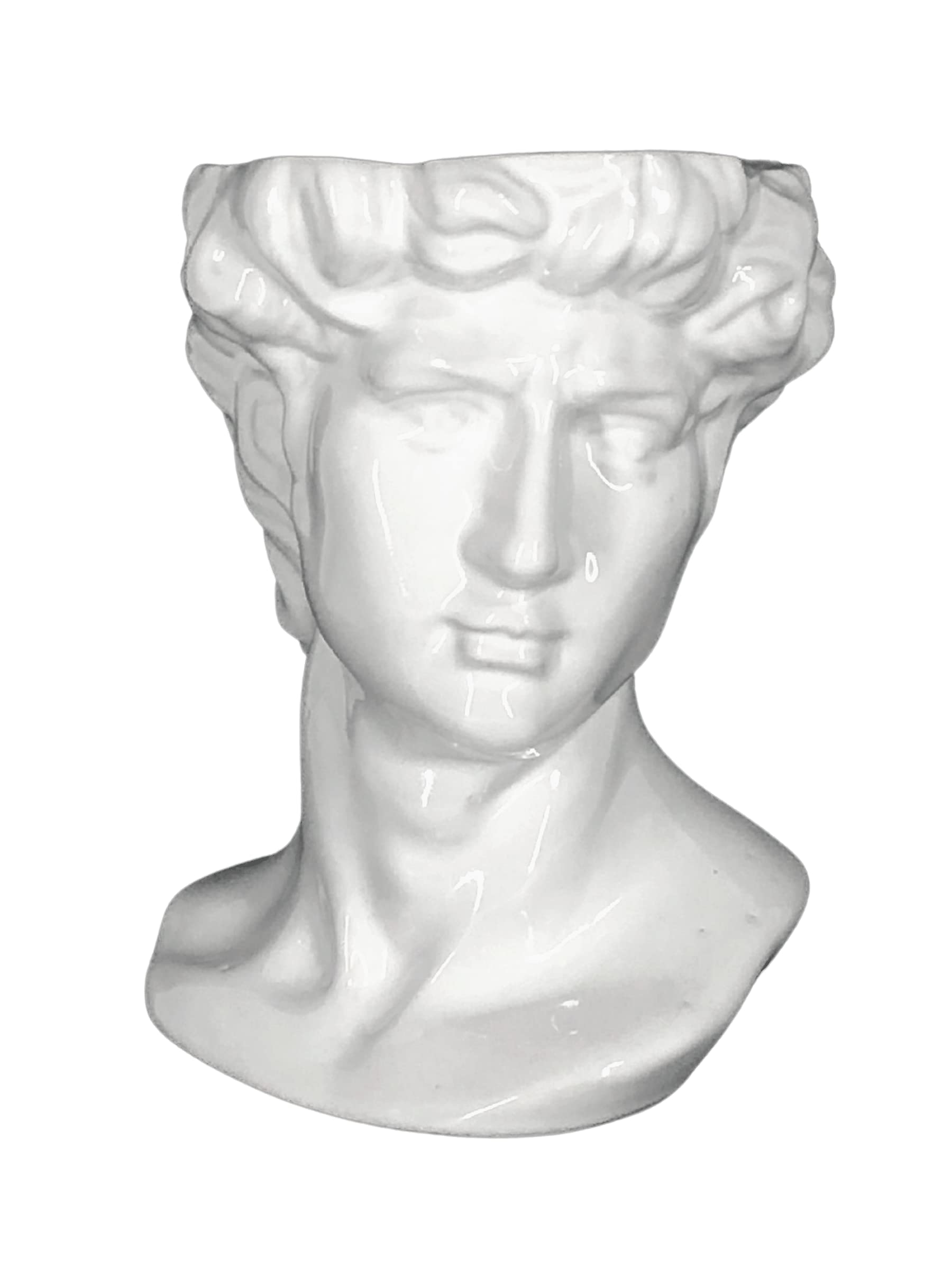 Maceta Cabeza Miguel Ángel – Cerámica Blanca Esmaltada