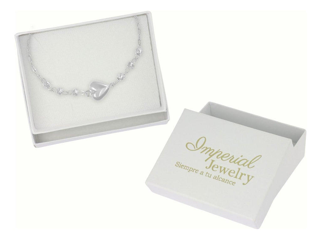 Pulsera De Plata 925 Con Corazon Y Bola Diamantada 18 Cm