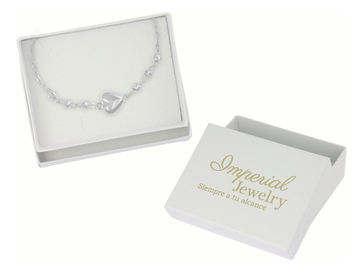 Pulsera De Plata 925 Con Corazon Y Bola Diamantada 18 Cm