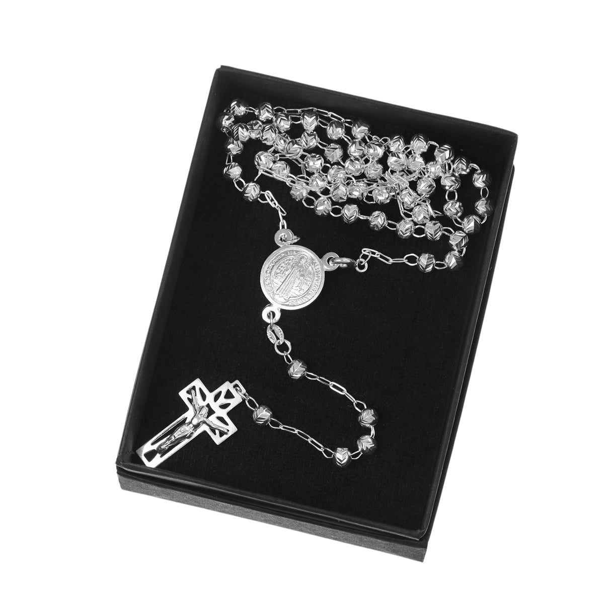 Rosario De Plata Ley 925 Con Bola Diamantada De 60 Cm