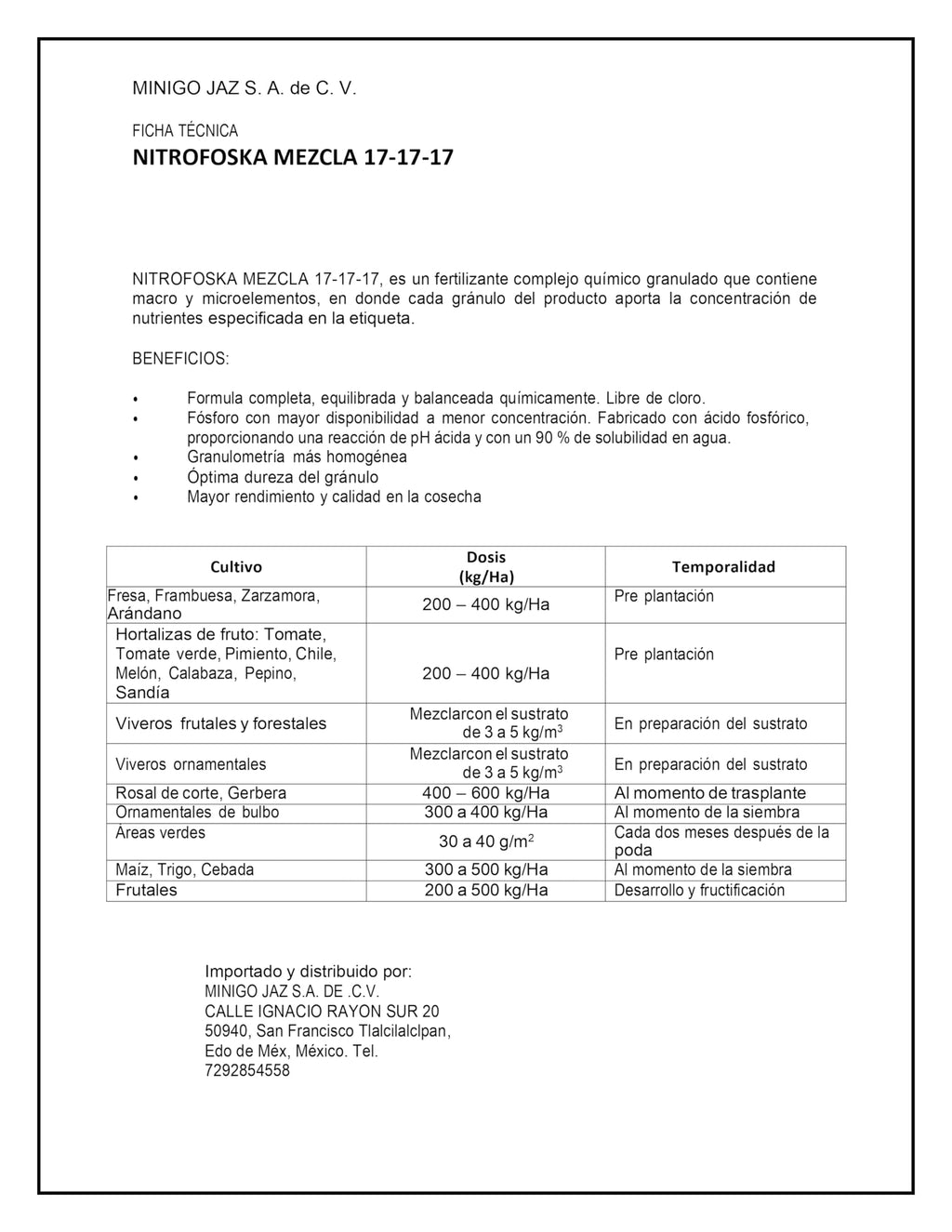 Nitrofoska 17-17-17 – Fertilizante de Crecimiento Equilibrado