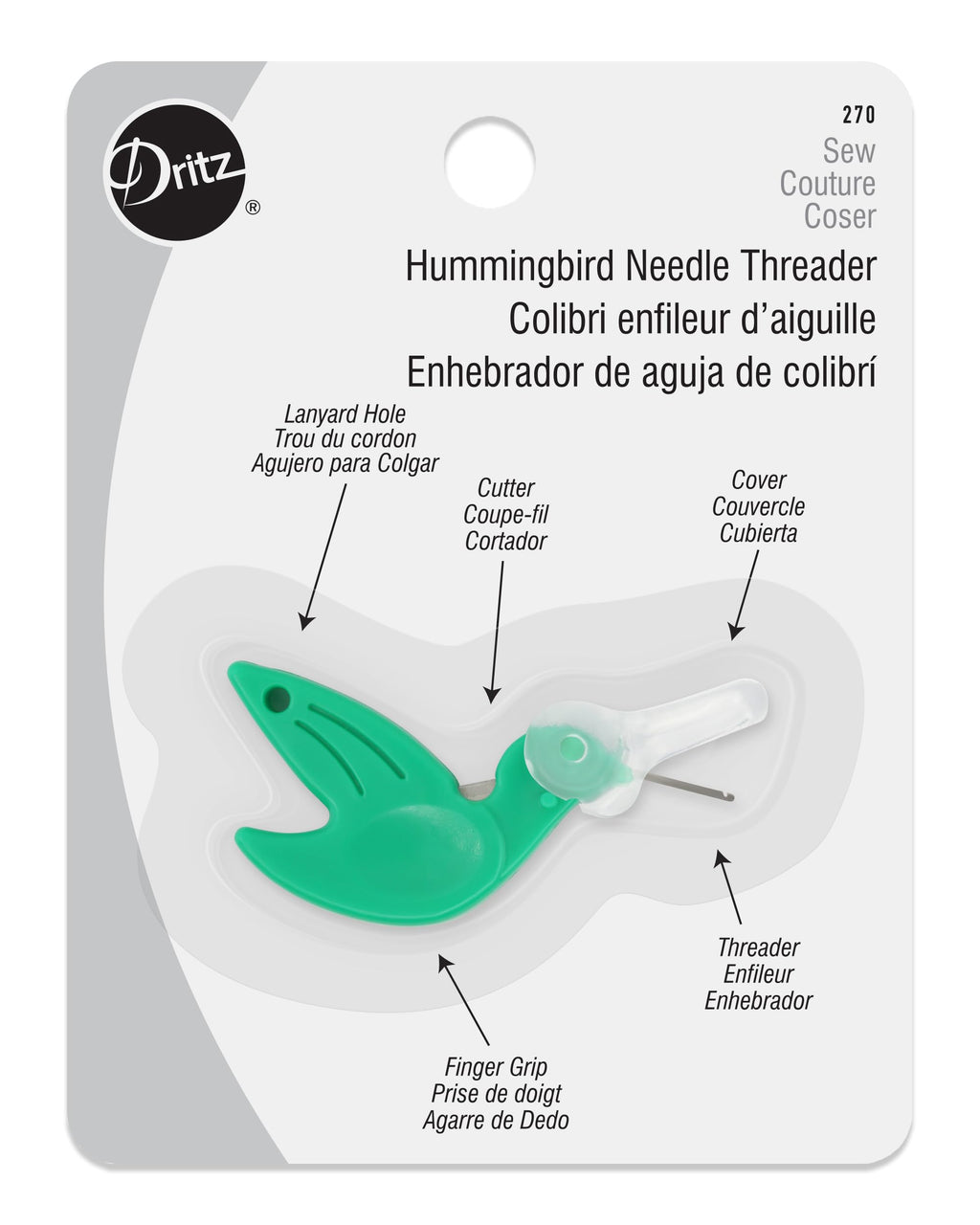 Enhebrador de aguja y Cortahilos de Colibrí verde Dritz