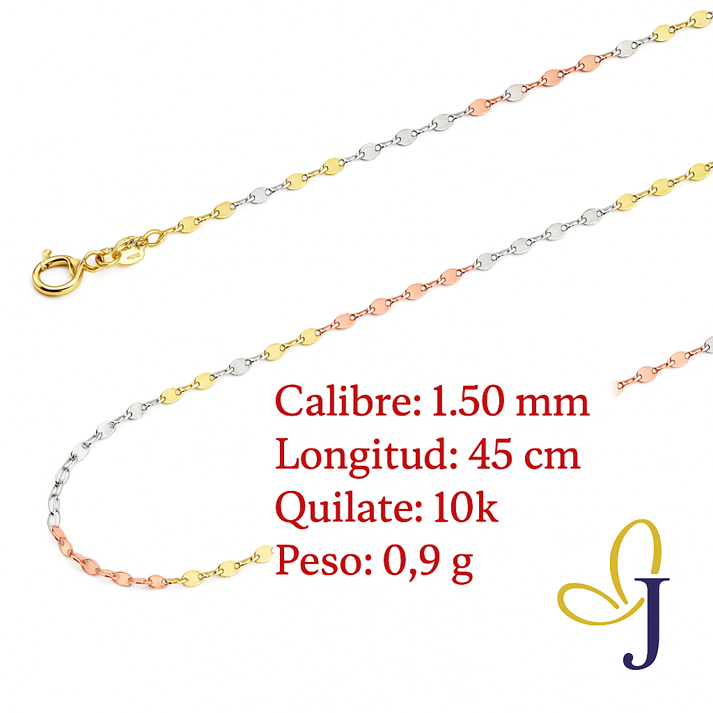 Cadena De Oro Italiano 10k, Grano De Café 3 colores, calibre 1.5mm