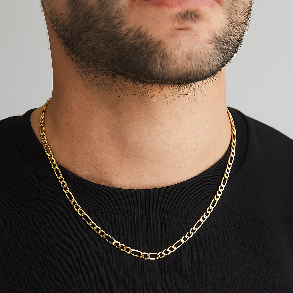 Cadena De Oro Italiano 14k, Estilo Figaro 3x1 Hueca