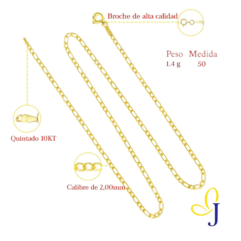 Cadena De Oro De 10k 3x1 Figaro Hueca Calibre 2.0mm